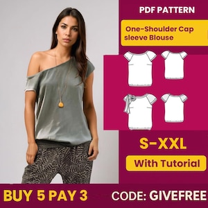 Blouse Sewing Pattern PDF  | Digital Download Pattern | Beginner Friendly Top Pattern | One-Shoulder Cap sleeve Blouse pattern