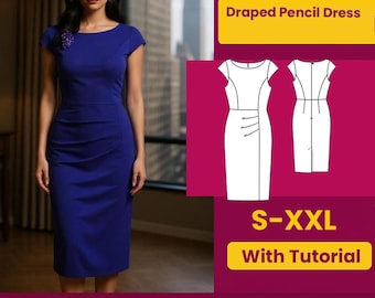 Draped Pencil Dress Sewing Pattern: Beginner Friendly (PDF Download)