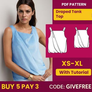 Blouse Sewing Pattern PDF  | Digital Download Pattern | Beginner Friendly Top Pattern | Draped Tank Top Blouse pattern