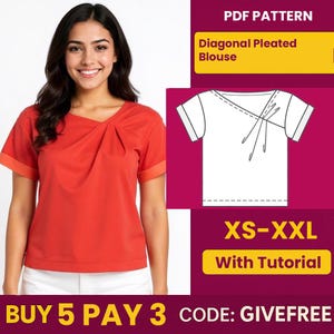 Diagonal Falten-Bluse Schnittmuster: Anfänger-freundlich PDF (S-XXL A4)