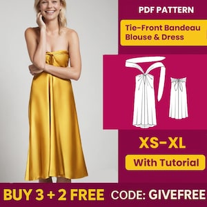 Blouse Sewing Pattern PDF  | Digital Download Pattern | Beginner Friendly Pattern | Tie-Front Bandeau Blouse pattern