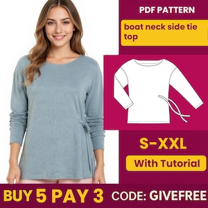 Blouse Sewing Pattern PDF  | Digital Download Pattern | Beginner Friendly Top Pattern | boat neck side tie top Blouse pattern