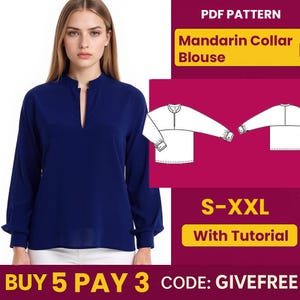 Blouse Sewing Pattern PDF  | Digital Download Pattern | Beginner Friendly Top Pattern |  Mandarin collar Blouse pattern