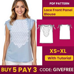 Blouse Sewing Pattern PDF  | Digital Download Pattern | Beginner Friendly Top Pattern | Lace Front Panel Blouse pattern