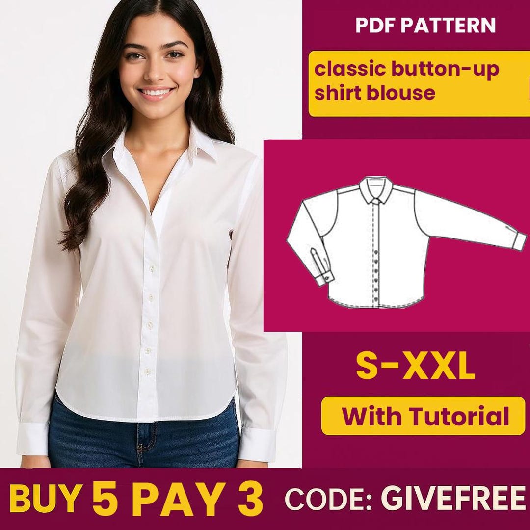 Classic Button-up Blouse Sewing Pattern: XS-XXL (PDF Download) - Etsy