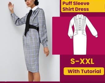 Puff Sleeve Shirt Dress Sewing Pattern | Beginner DIY (PDF Download)