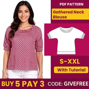 Blouse Sewing Pattern PDF  | Digital Download Pattern | Beginner Friendly Top Pattern |  Gathered Neck Blouse pattern