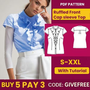 Naaipatroon blouse met ruches: beginnersvriendelijke doe-het-zelftop (pdf-download, S-XXL A4 afdrukbaar)