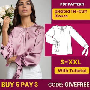 Blouse Sewing Pattern PDF  | Digital Download Pattern | Beginner Friendly Top Pattern | Tie-Cuff  Blouse pattern