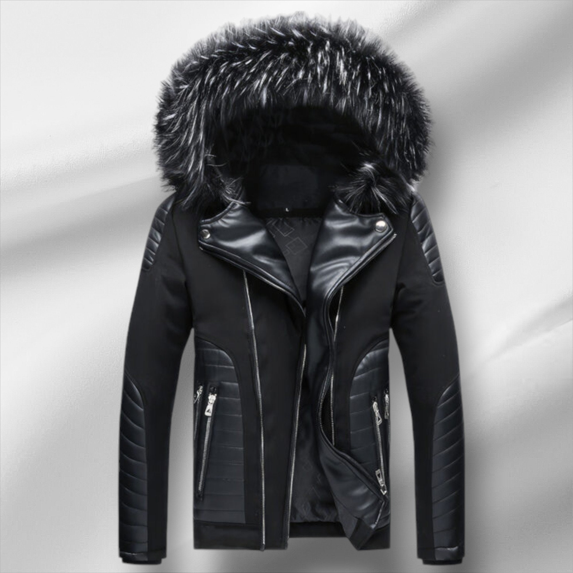 熱販売 Leather Mens Fur Etsy - Jacket Black Hood ジャケット・アウター