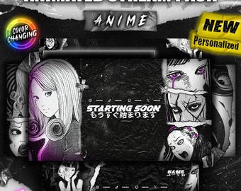 ANIMATED Junji Gothic Girl Customizable Color & personalization Anime Stream Starter Twitch Package