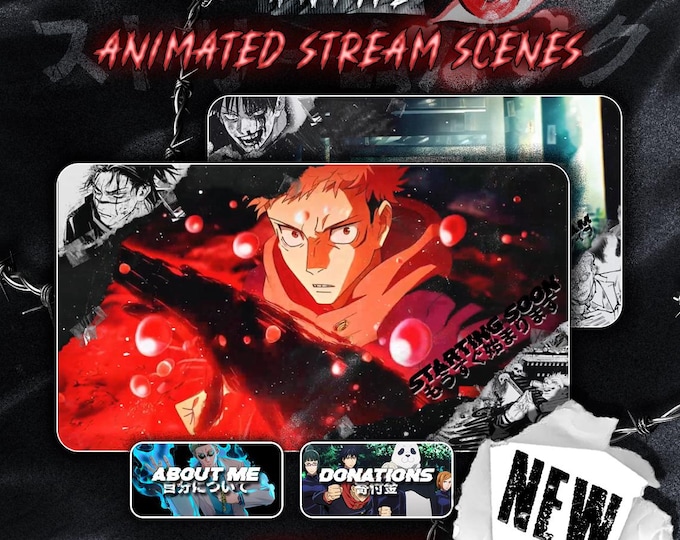 Stream Line Anim Animated Hero Anime Overlay Bundle Blue Twitch Stream Pack Kick ...