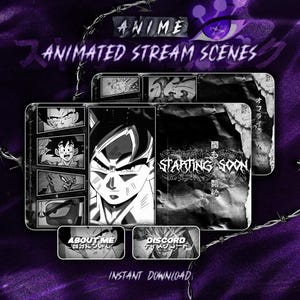 Animated Saiyan Storm Dark Fantasy Stream Overlay Pack - Manga Anime Style for OBS, Twitch, Streamlabs | Intstant Download Pack