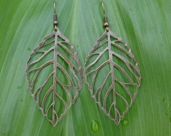 Bronze Filigree Leaf Earrings