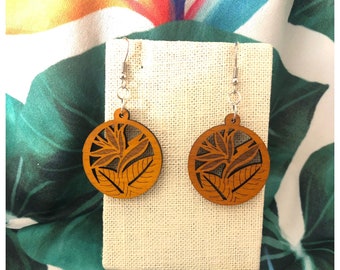 Bird of Paradise Wood Earrings