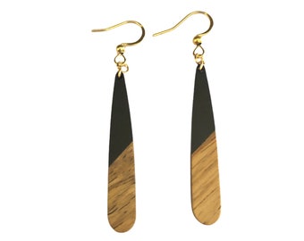 Black Resin and Wood Earrings