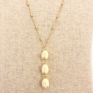 Triple Large Pikake Long Gold Necklace