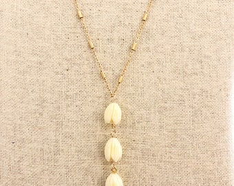 Triple Large Pikake Long Gold Necklace