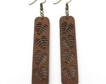 Brown Kalo Bar Wood Earrings