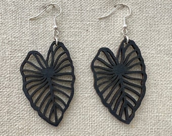 Black Kalo Leaf Wood Earrings