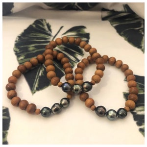 Triple Tahitian Pearl and Iliahi (sandalwood) Bracelet