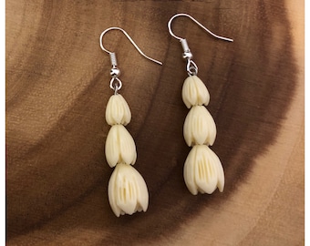 Three Bead Pikake Drop Earrings