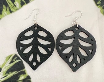 Black Wood Leaf Earrings