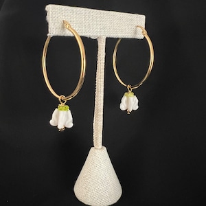 White Crown Flower Gold Hoop Earrings