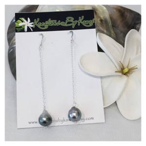 Waipi&#39;o Earrings 9mm - 10mm Genuine Baroque Tahitian Pearl Drop Earrings in Sterling Silver