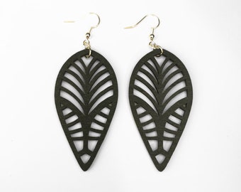 Modern Black Awapuhi Filigree Wood Earrings