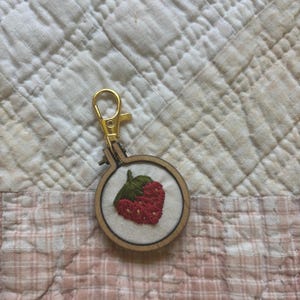 Strawberry Embroidery Keychain
