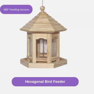Hexagonal Wooden Hanging Birdfeeder Garden Seed Nuts Feeder