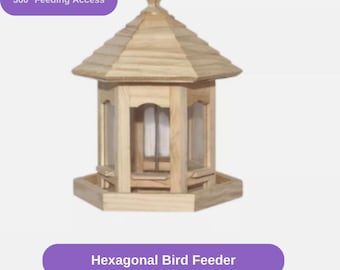 Hexagonal Wooden Hanging Birdfeeder Garden Seed Nuts Feeder