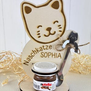 Chat gourmand Nutella nom de souhait personnalisé avec cuillère en acier inoxydable