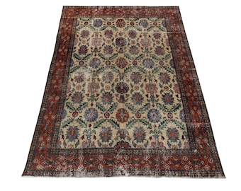 6x9 Turkish Rug, Vintage Rug, Handmade Turkish Rug, Rugs For Living Room, 6&#39;7&#39;&#39; x 9&#39;7&#39;&#39;  ft, Beige Red  and Green Rug, 6x9 Antique Rug