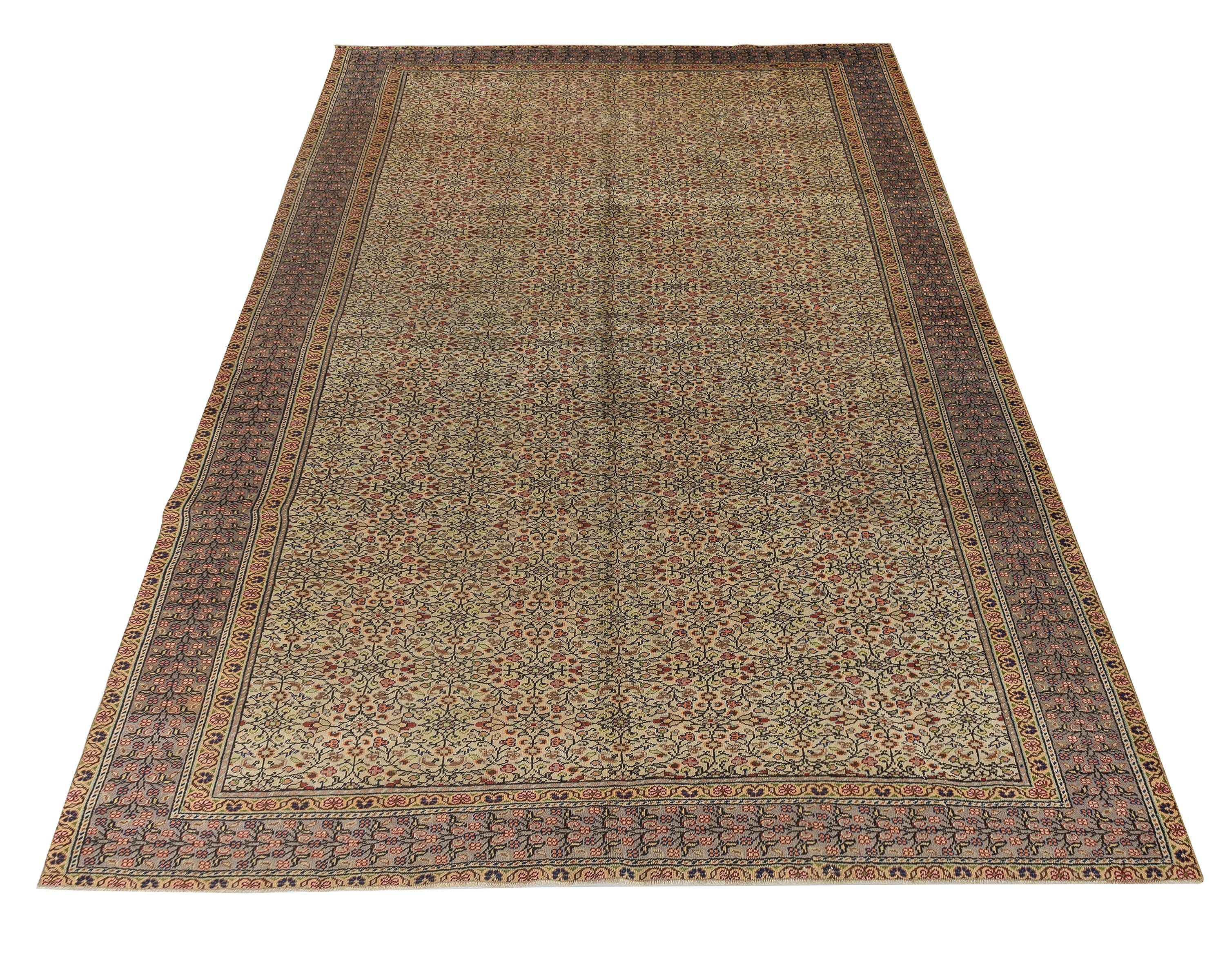 6x9 Turkish Rug, Vintage Rug, Handmade Turkish Rug, Rugs For Living Room, 6'3'' x 9'4''  ft, Beige and Gray Rug, 6x9 Antique Rug