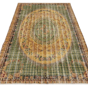 6x9 Vintage Bordered Rug, Antique Persian Rug, Large Rugs, Living Room Rug, 6x9 Saloon Rug, Area Rug, Green Rug, boho Rugs, Bedroom Rug