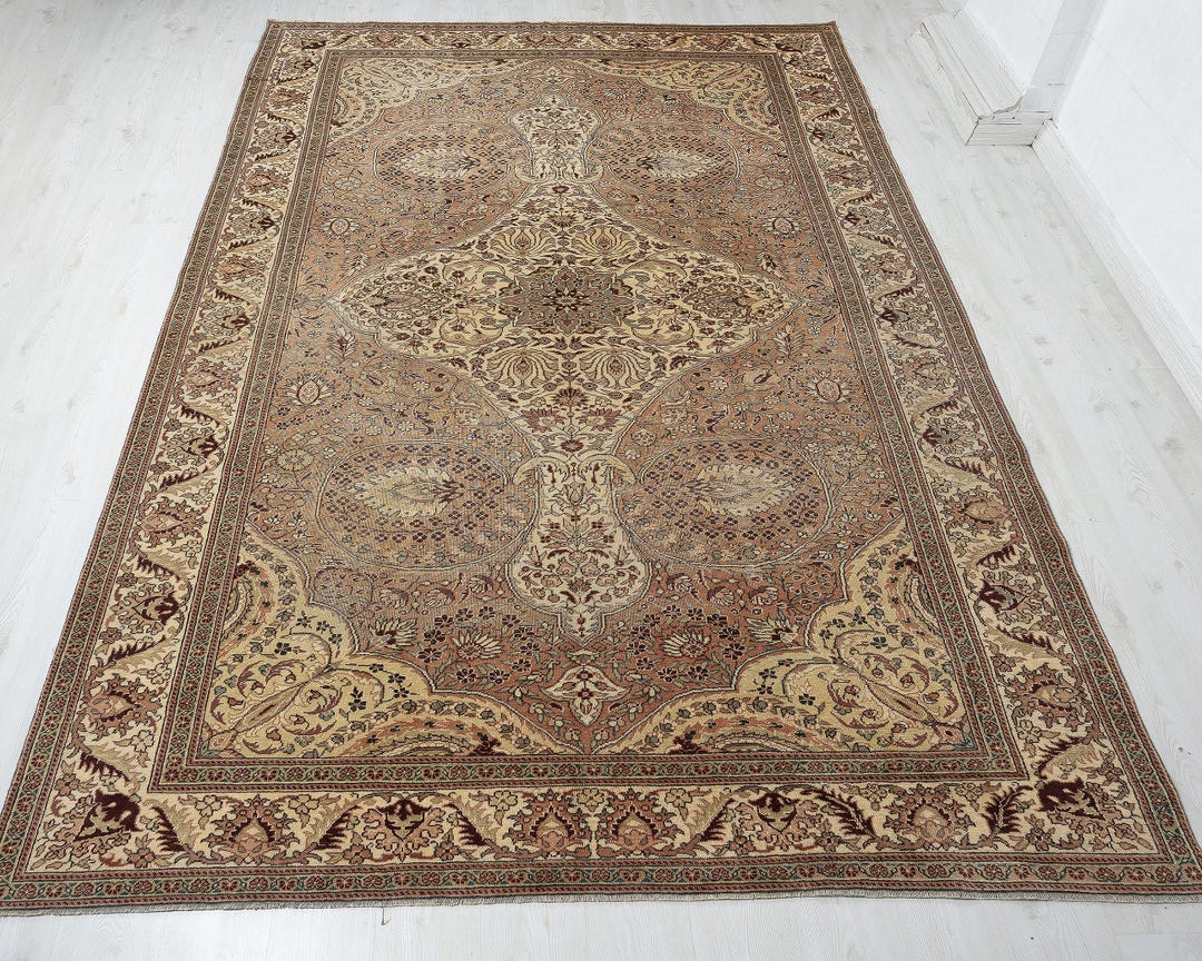 7x12 Rug 7x12 Vintage Turkish Floor Rug | Beige Medallion Center | Traditional ...