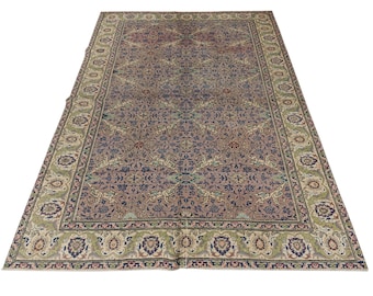 6x9 Turkish Rug, Vintage Rug, Handmade Turkish Rug, Rugs For Living Room, 6&#39;3&#39;&#39; x 9&#39;1&#39;&#39;  ft, Brown and Navy Rug, 6x9 Antique Rug