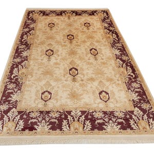 6x9 Vintage Bordered Rug, Antique Persian Rug, Large Rugs, Living Room Rug, 6x9 Saloon Rug, Area Rug, Beige Red Rug, boho Rugs, Bedroom Rug