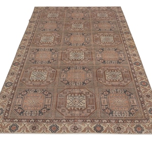 Tappeto vintage 6x9, tappeto con motivo geometrico, tappeto beige 6x9, tappeti, tappeti da salotto 6x9, tappeto beige per camera da letto, tappeto da cucina, tappeto da soggiorno, tappeto marrone