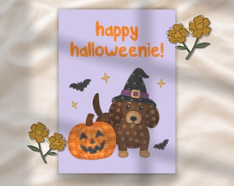 Happy Halloweenie Dachshund Halloween Card | Printable Digital Card | Cute Dog & Jack O'Lantern Card | Funny Halloween Greeting