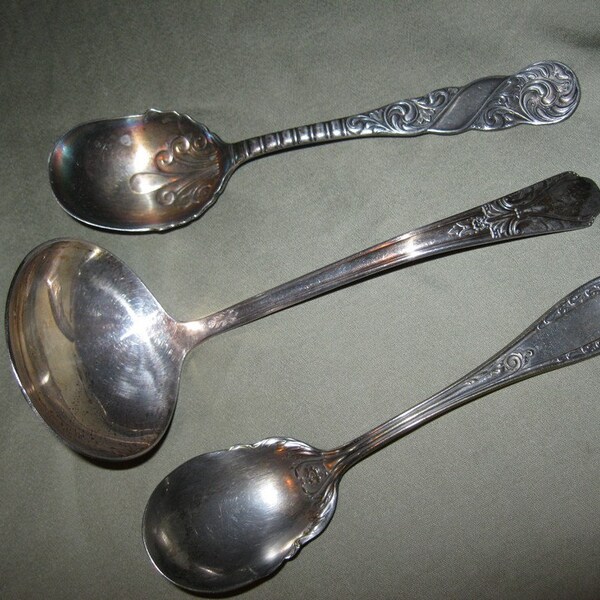 Antique Serving Spoons / Instant Collection / Sugar Spoons / Ladle Scoop / Silver Plated / Vintage Flatware / Weddings / Table Setting