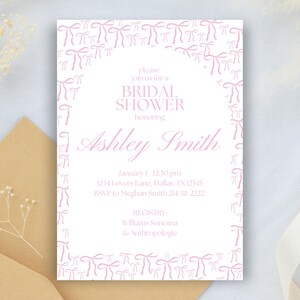 Pink Bridal Shower Invitation | Pink Bow Design | Editable Invitation | Bachelorette Party | 5x7 Canva Template | Ribbon Invitation
