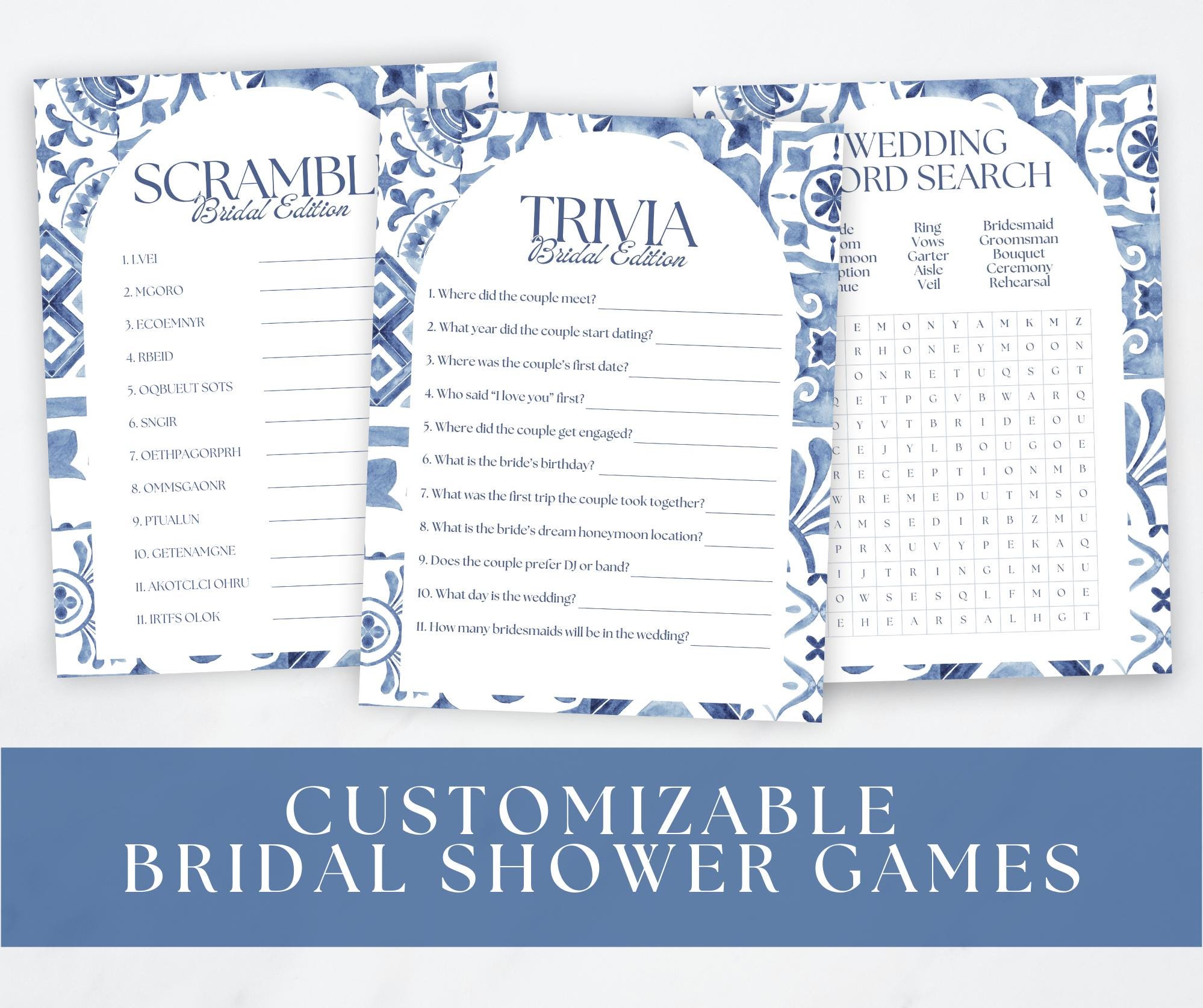 Bridal Shower Game Bundle Mediterranean Bridal Shower Games Word Search ...