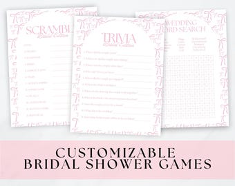 Pink Bow Bridal Shower Games Bundle | Editable Template (PDF)