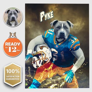 American Football Player Custom Pet Digital Portrait, San Diego City, California, Personalized Pet Portrait, Custom Dog Painting