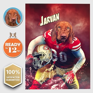American Football Player Custom Pet Digital Portrait, San Franciso City, California, Personalized Pet Portrait, Custom Dog Painting