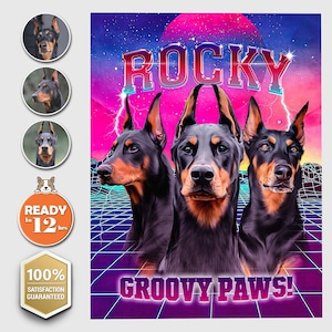 90er Jahre Vintage Bootleg Groovy Paws Personalisiertes Haustier Digitales Portrait, Personalisiertes Tierportrait, Tier Erinnerungsgeschenk, Personalisiertes Hundebild, Haustier Geschenk