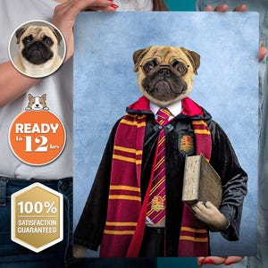 Harry Doggo Wizard Gryffindog Parody Pet Custom Canvas, Personalized Pet Portrait, Pet Remembrance Gift, Custom Dog Painting, Pet Lover